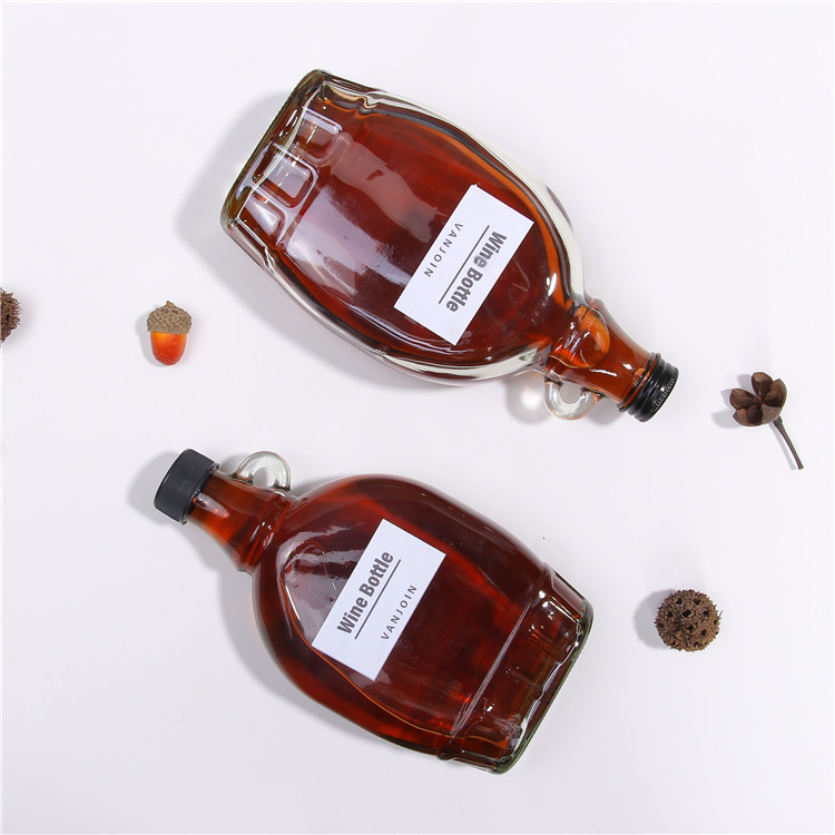 Syrup Glass Bottles 250ml 500ml Glass Bottle with Ring handle Syrup Beverage Liquor Bottles