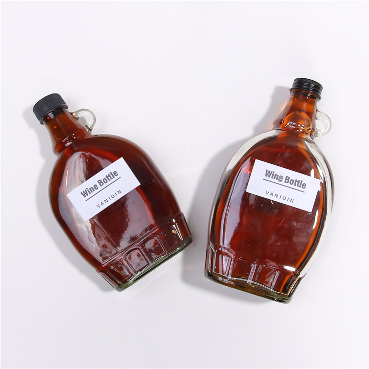 Syrup Glass Bottles 250ml 500ml Glass Bottle with Ring handle Syrup Beverage Liquor Bottles