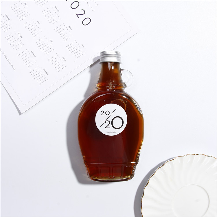 Syrup Glass Bottles 250ml 500ml Glass Bottle with Ring handle Syrup Beverage Liquor Bottles