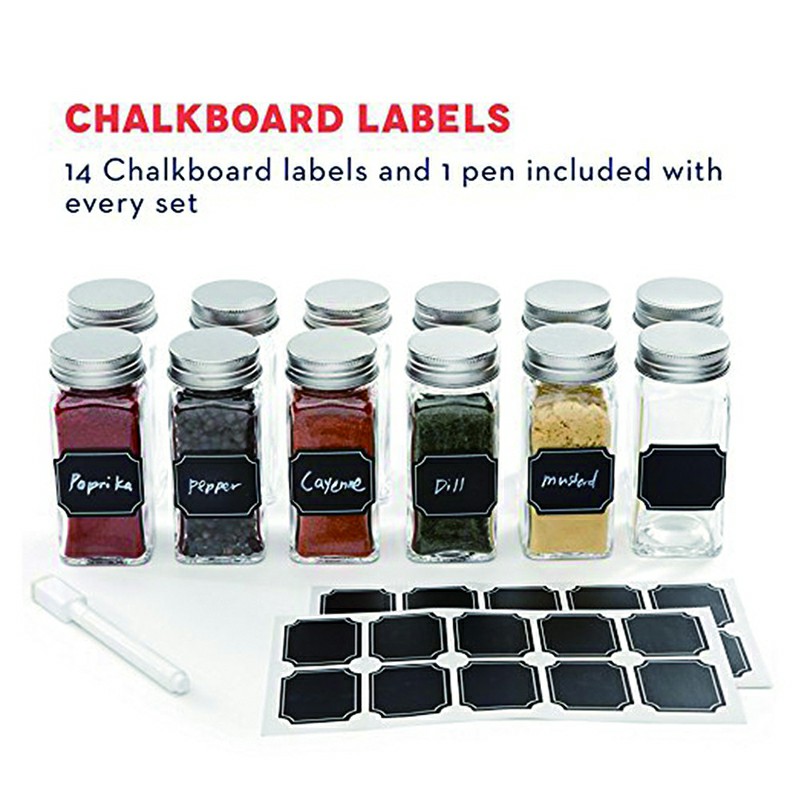 Talented Kitchen Clear storage bottle Square Glass Spices Jar 4oz With Silver Metal Lids Shaker Tops Funnel and Labels