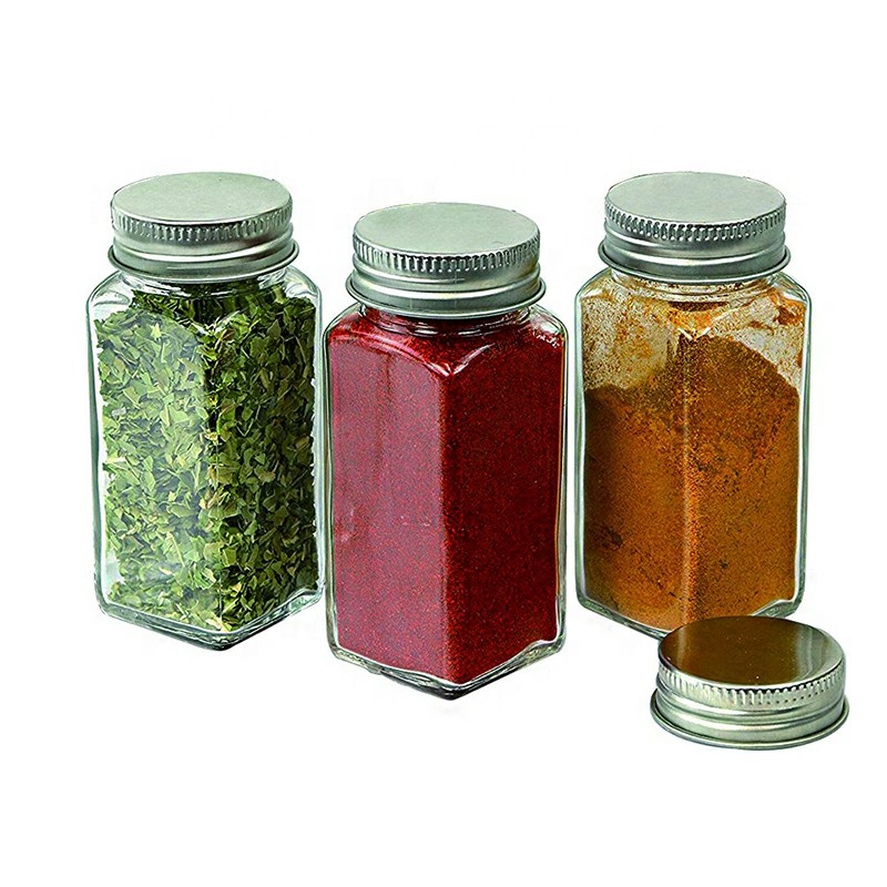 Talented Kitchen Clear storage bottle Square Glass Spices Jar 4oz With Silver Metal Lids Shaker Tops Funnel and Labels
