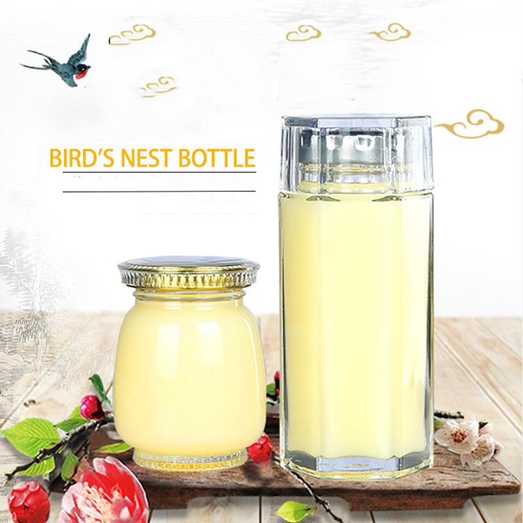 Tall Hexagon Bird Nest Glass Jars Bottles High Quality Health Supplements Glass Jar ISO Grade Glass Container for Drinks