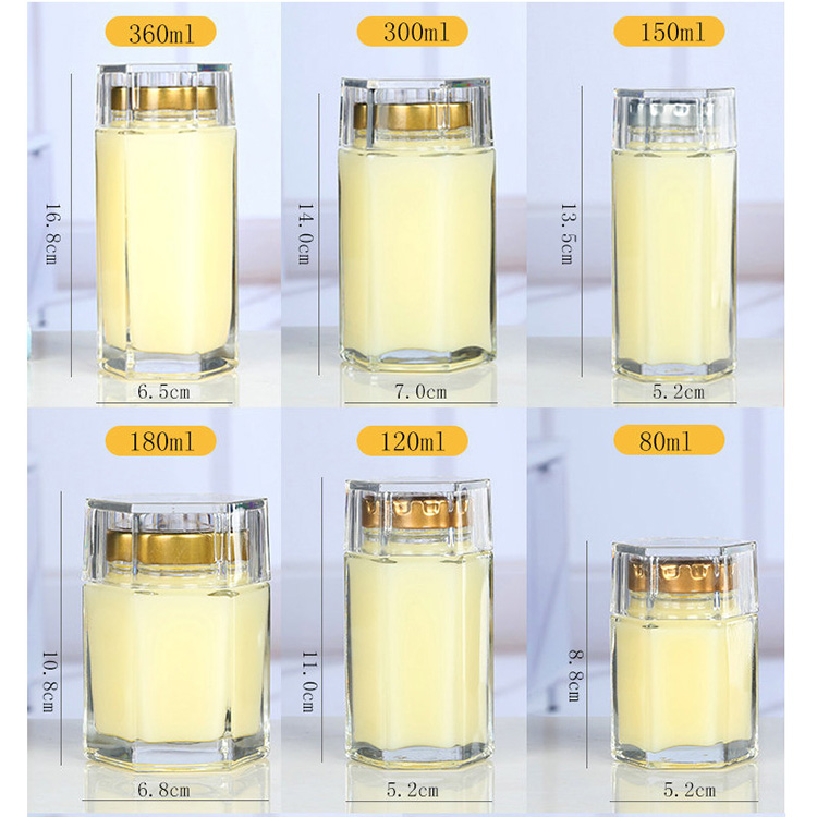 Tall Hexagon Bird Nest Glass Jars Bottles High Quality Health Supplements Glass Jar ISO Grade Glass Container for Drinks