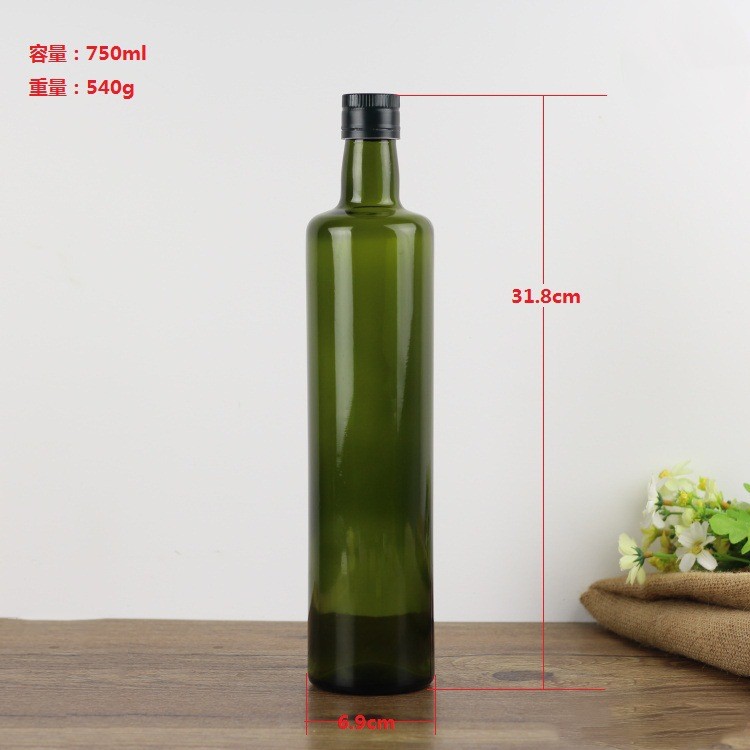 Tall Round 250ml 500ml 750ml 1000ml Dark Green Glass Olive Oil Bottle with Insert Cap
