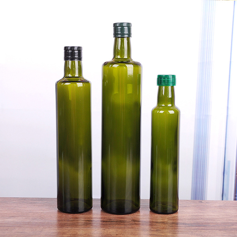 Tall Round 250ml 500ml 750ml 1000ml Dark Green Glass Olive Oil Bottle with Insert Cap
