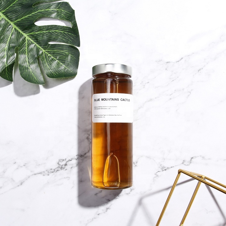 Tall Round 380ml Slim Straight Sided Ergo Glass Jar For Juice Honey Jam With Deep TO Cap