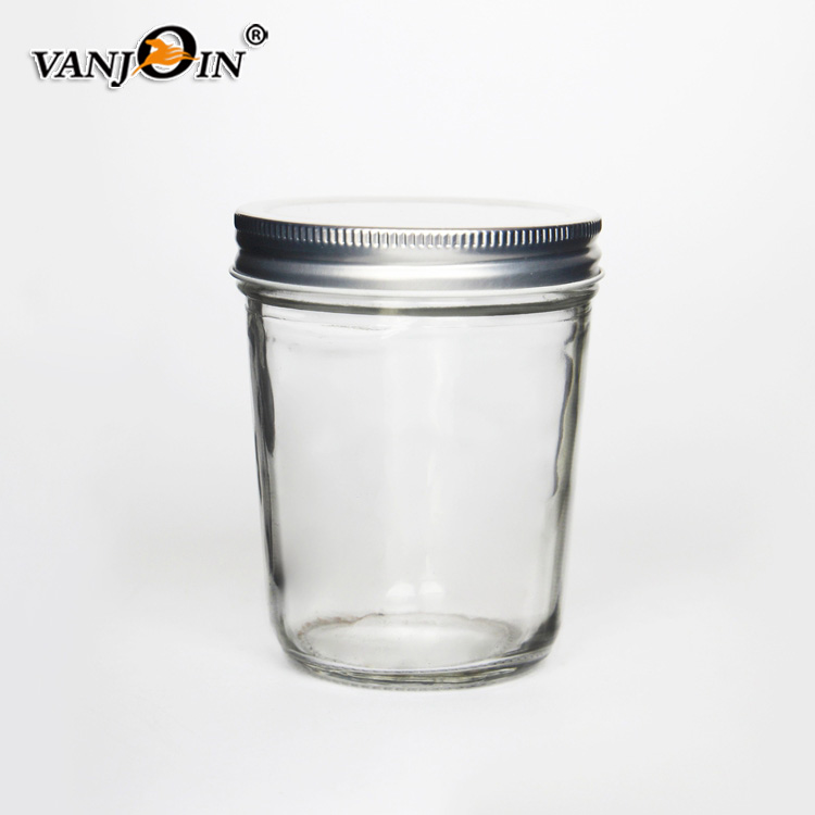 Tall Round Wide Mouth Glass Mason Jar 250ml With Black /Golden /Silver Screw Lid For Jam Sauce