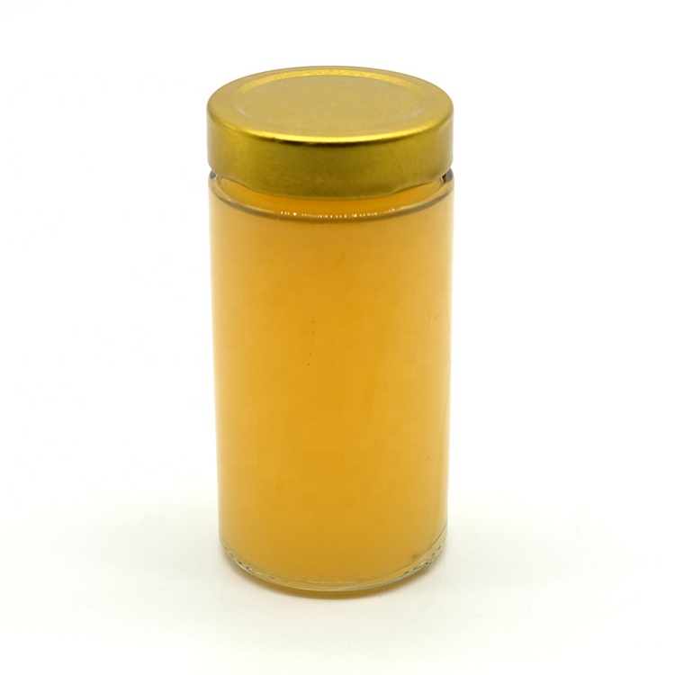 Tall Slim Round Glass Honey Jar Glass Honey Bee Storage Jar Crackle Glass Jar with Gold Color Tinplate Lid