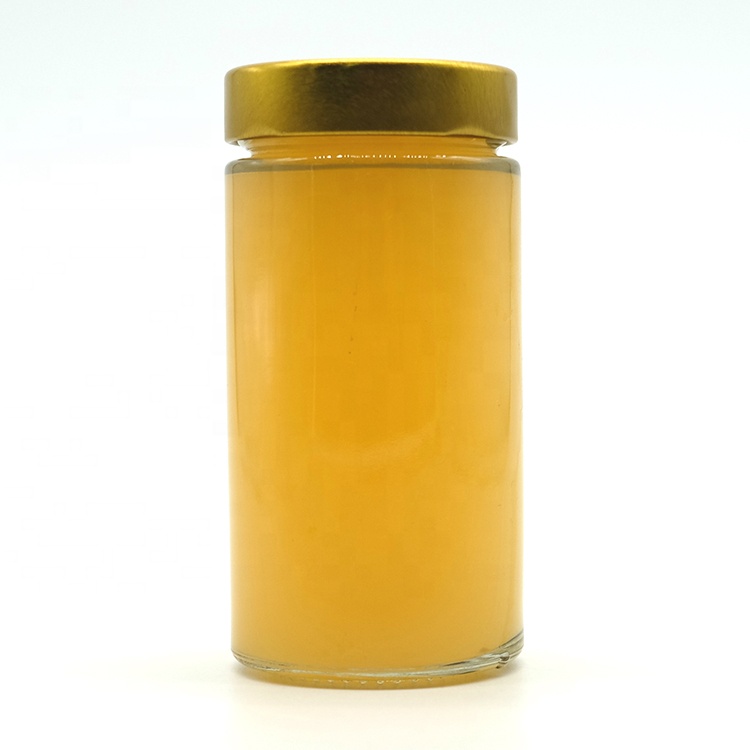 Tall Slim Round Glass Honey Jar Glass Honey Bee Storage Jar Crackle Glass Jar with Gold Color Tinplate Lid