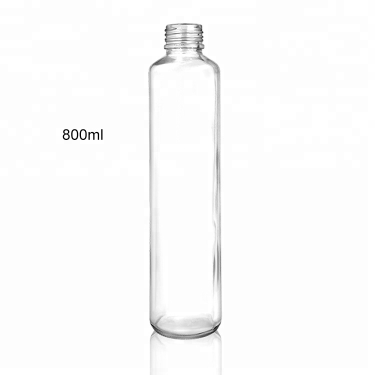Tall slim 800ml clear voss glass drinking water bottle for beverage