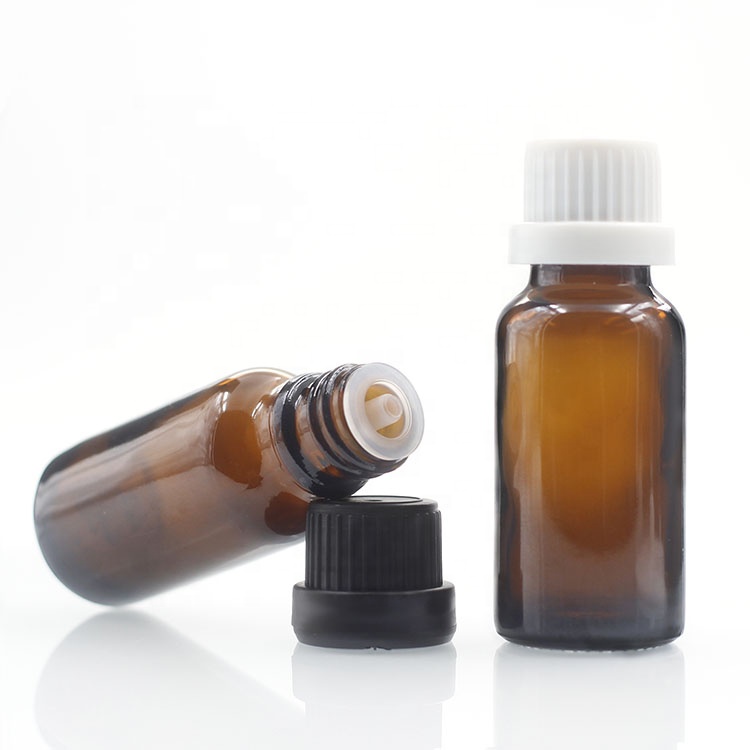 Tamper Evident Screw Cap Amber Glass 20 Ml Essential Oil Dropper Bottle For Cosmetic