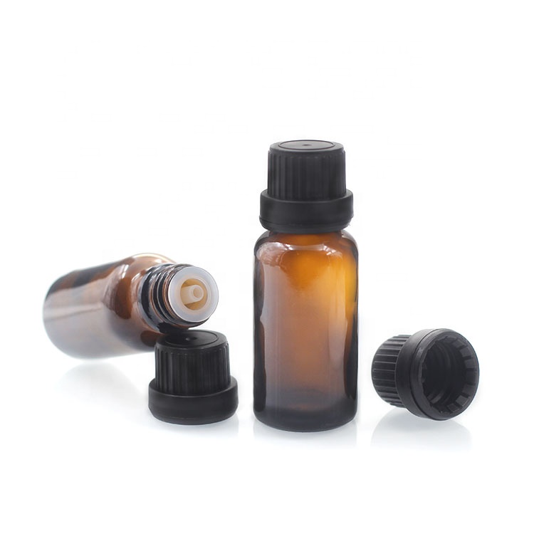 Tamper Evident Screw Cap Amber Glass 20 Ml Essential Oil Dropper Bottle For Cosmetic