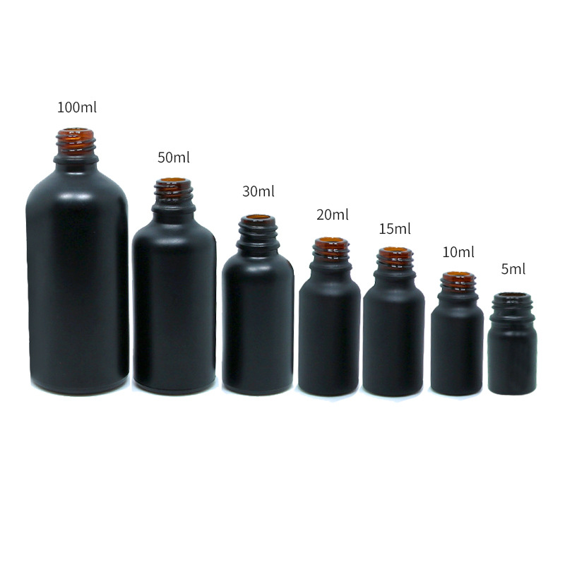 Tamper evident cap self dispensing dripper matte black essential oil 10ml 15ml 30ml 50ml glass bottle