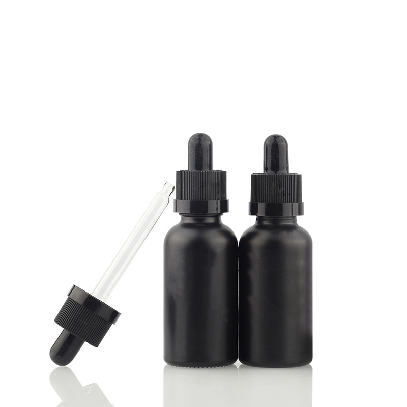 Tamper evident cap self dispensing dripper matte black essential oil 10ml 15ml 30ml 50ml glass bottle