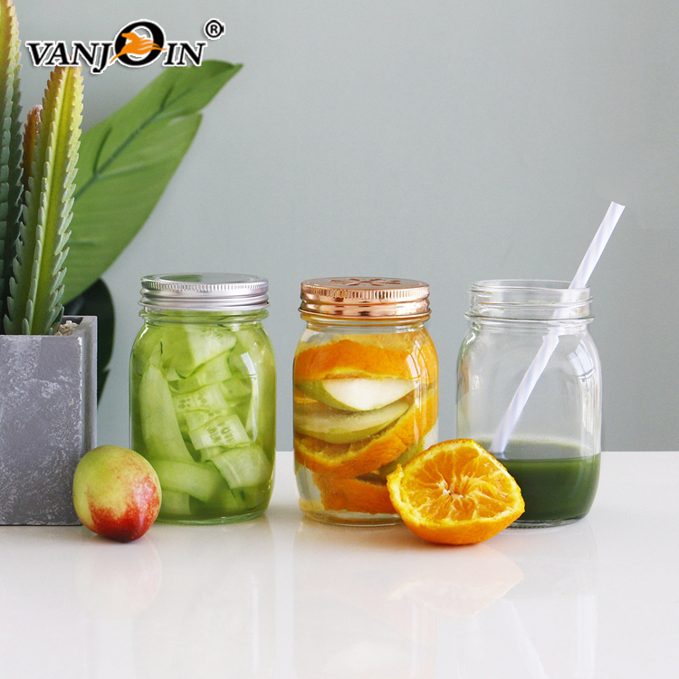 Tapered 16 oz Airtight Glass Mason Jars With Two Piece Lid Canning Jars for Vacuum Storage Honey Spices