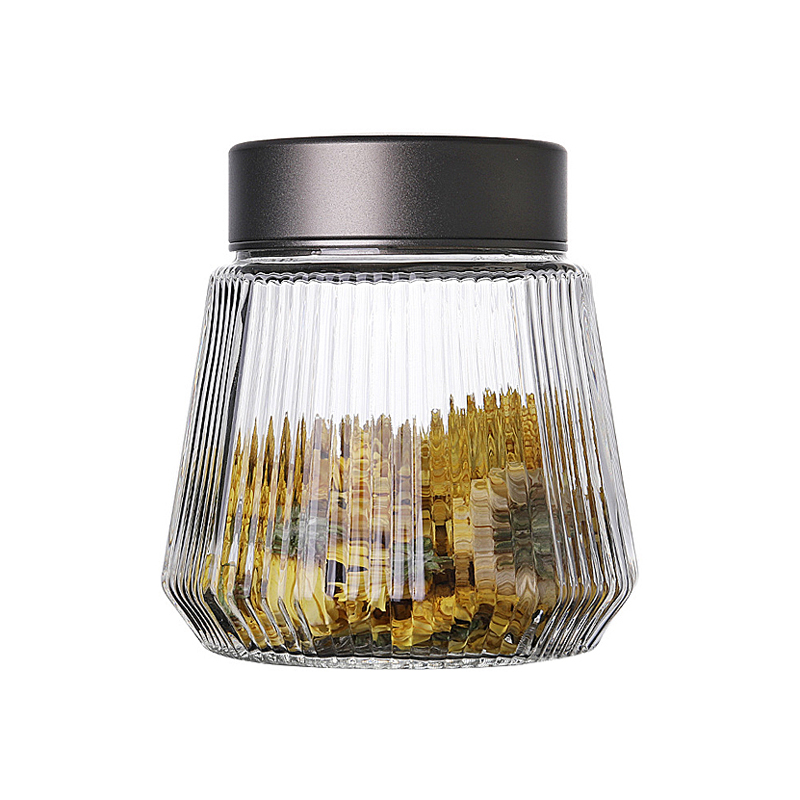 Tea Glass Storage Jar with Metal Lid Airtight Food Storag Container Glass