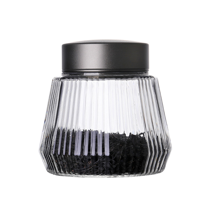 Tea Glass Storage Jar with Metal Lid Airtight Food Storag Container Glass