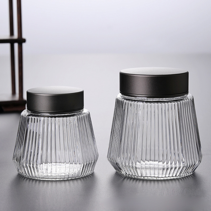 Tea Glass Storage Jar with Metal Lid Airtight Food Storag Container Glass
