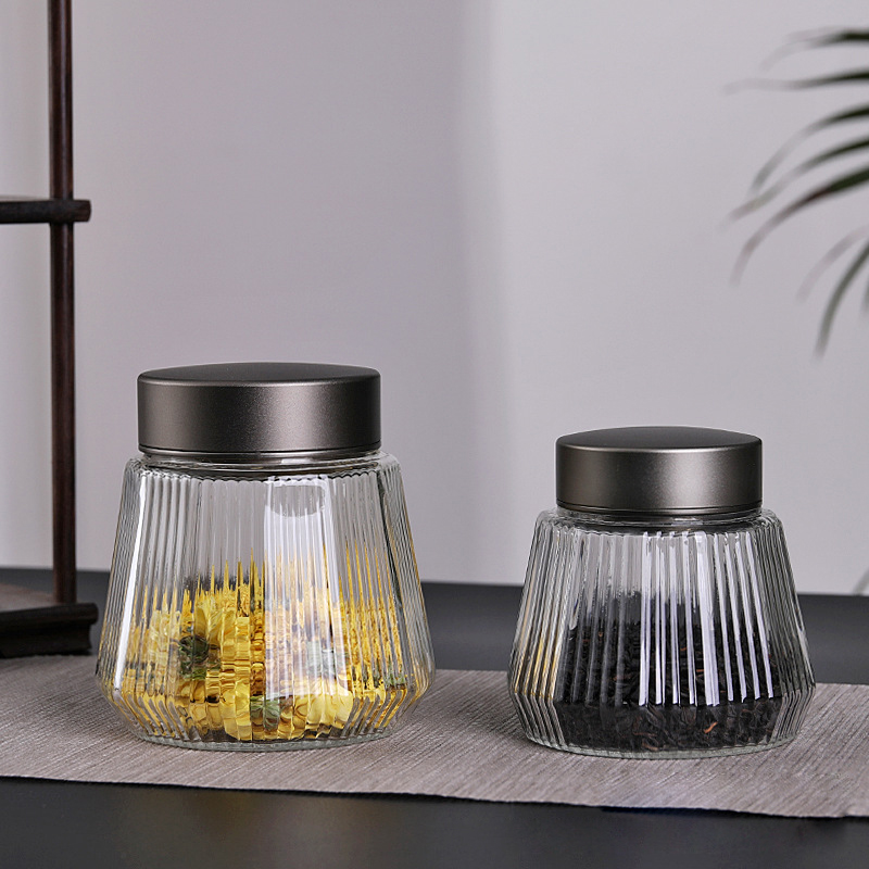 Tea Glass Storage Jar with Metal Lid Airtight Food Storag Container Glass