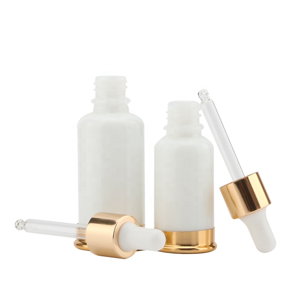 The Of Inclined Shoulder white and golden Empty Personal Care Cosmetic Glass dropper Bottle