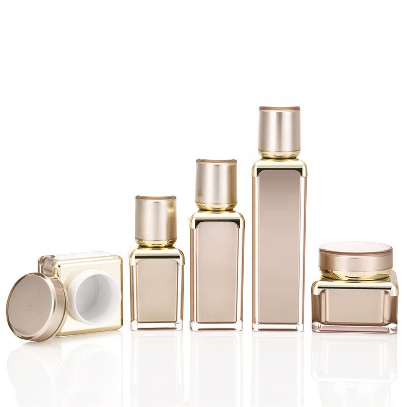 The latest hot sale luxury champagne square acrylic set cosmetic lotion airless bottle cream jar custom logo