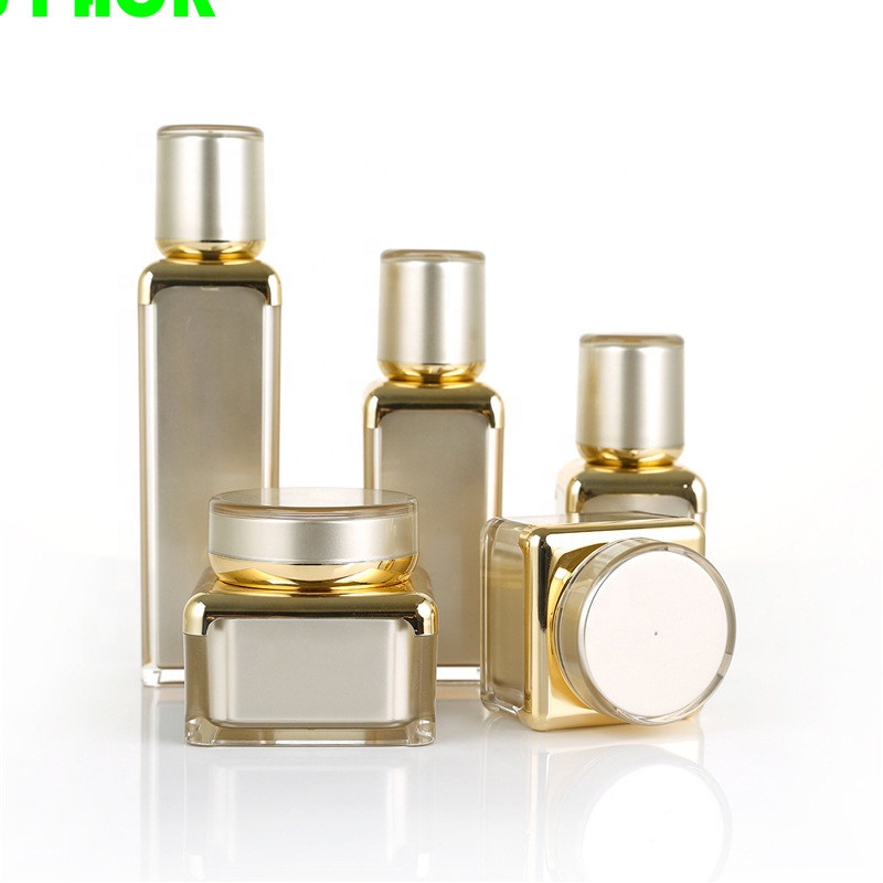 The latest hot sale luxury champagne square acrylic set cosmetic lotion airless bottle cream jar custom logo