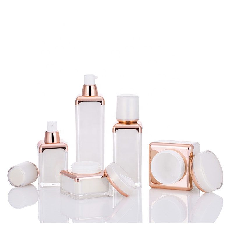 The latest hot sale luxury champagne square acrylic set cosmetic lotion airless bottle cream jar custom logo