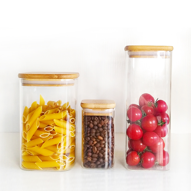 The square bamboo  wood lid glass storage jar be used as a water cup