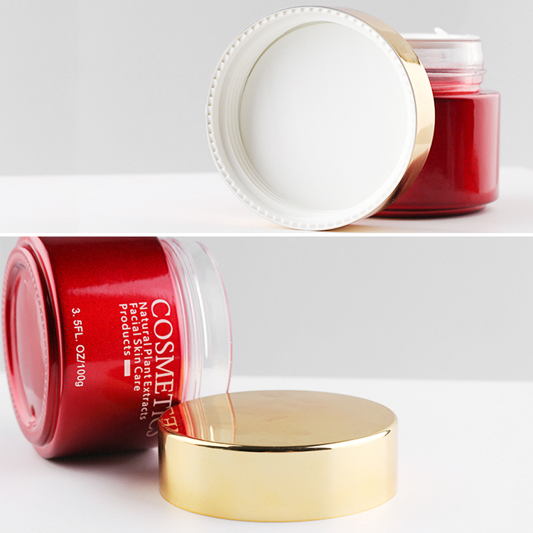 Thick 100ml 3.5oz glass cream jar with black silver cap for cosmetics packaging