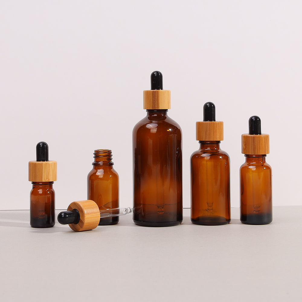Thick Bottom Bamboo Dropper Glass Serum Bottle For Face Oil Container