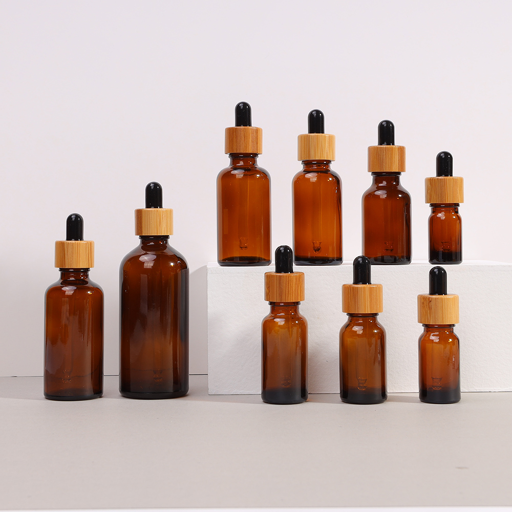Thick Bottom Bamboo Dropper Glass Serum Bottle For Face Oil Container