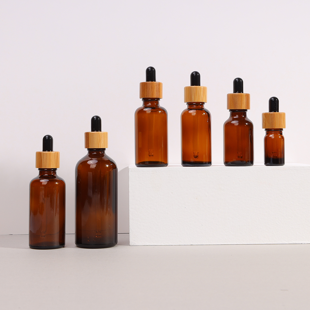 Thick Bottom Bamboo Dropper Glass Serum Bottle For Face Oil Container