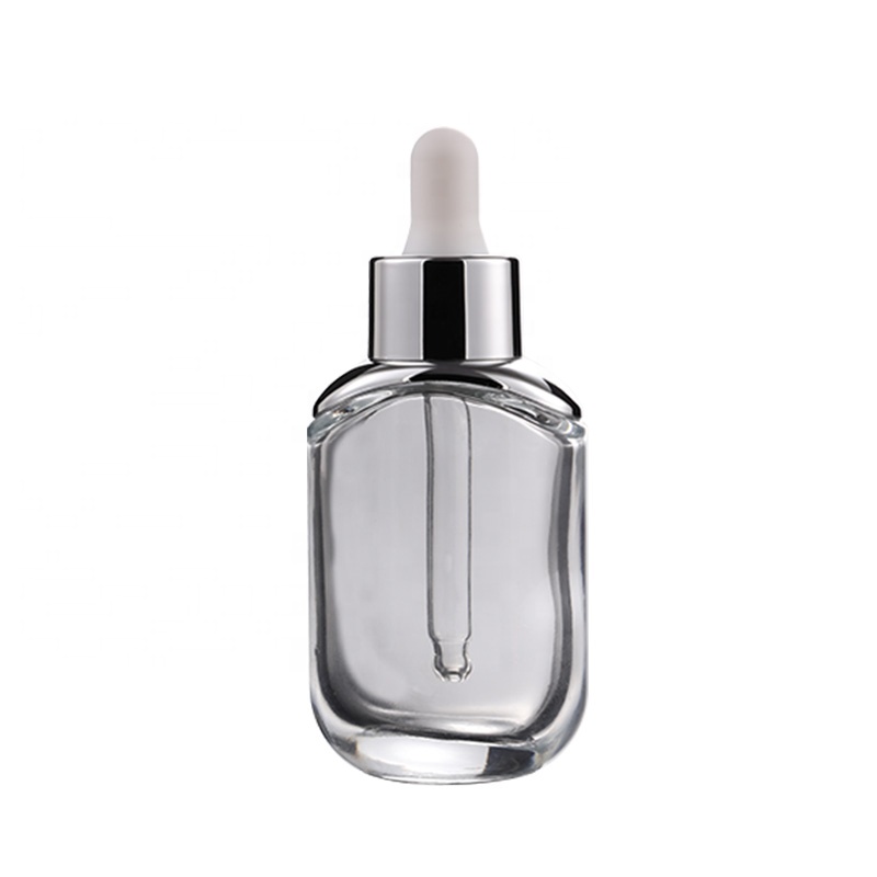Thick Bottom Transparent 30ml Empty Glass Cosmetic Bottle Square Dropper Empty Essence Essential Oil Bottle