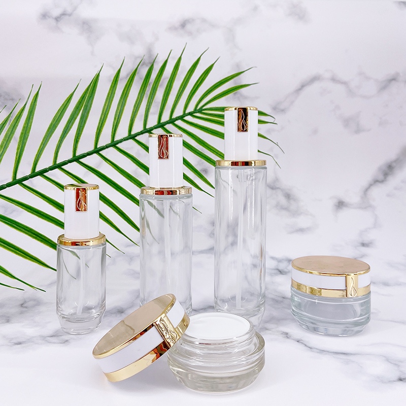 Thick Bottom Transparent Skin Care Set Empty Glass Cosmetic Bottle Empty Cream Essence Oil Bottle