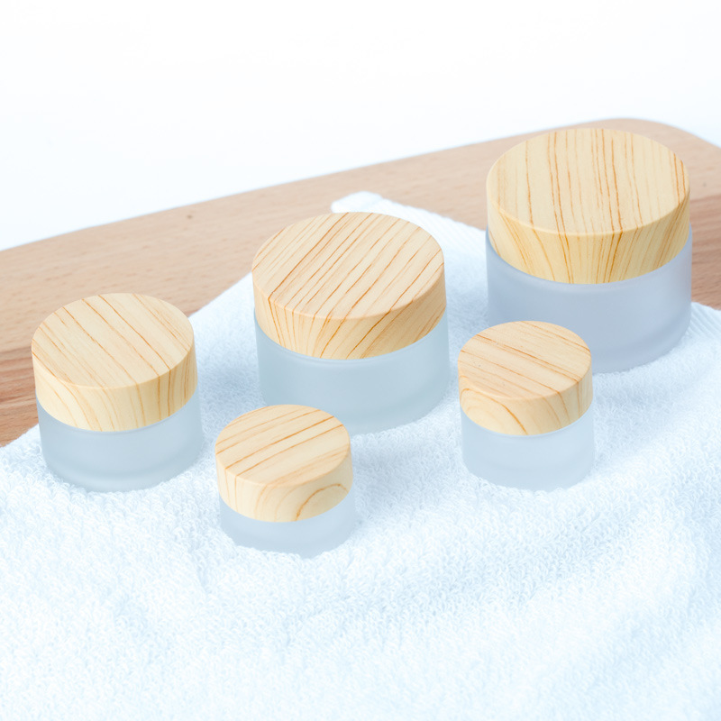 Thick Clear Glass Cream Jar 5g to 100g Cosmetic Cream Container with Wooden Lid