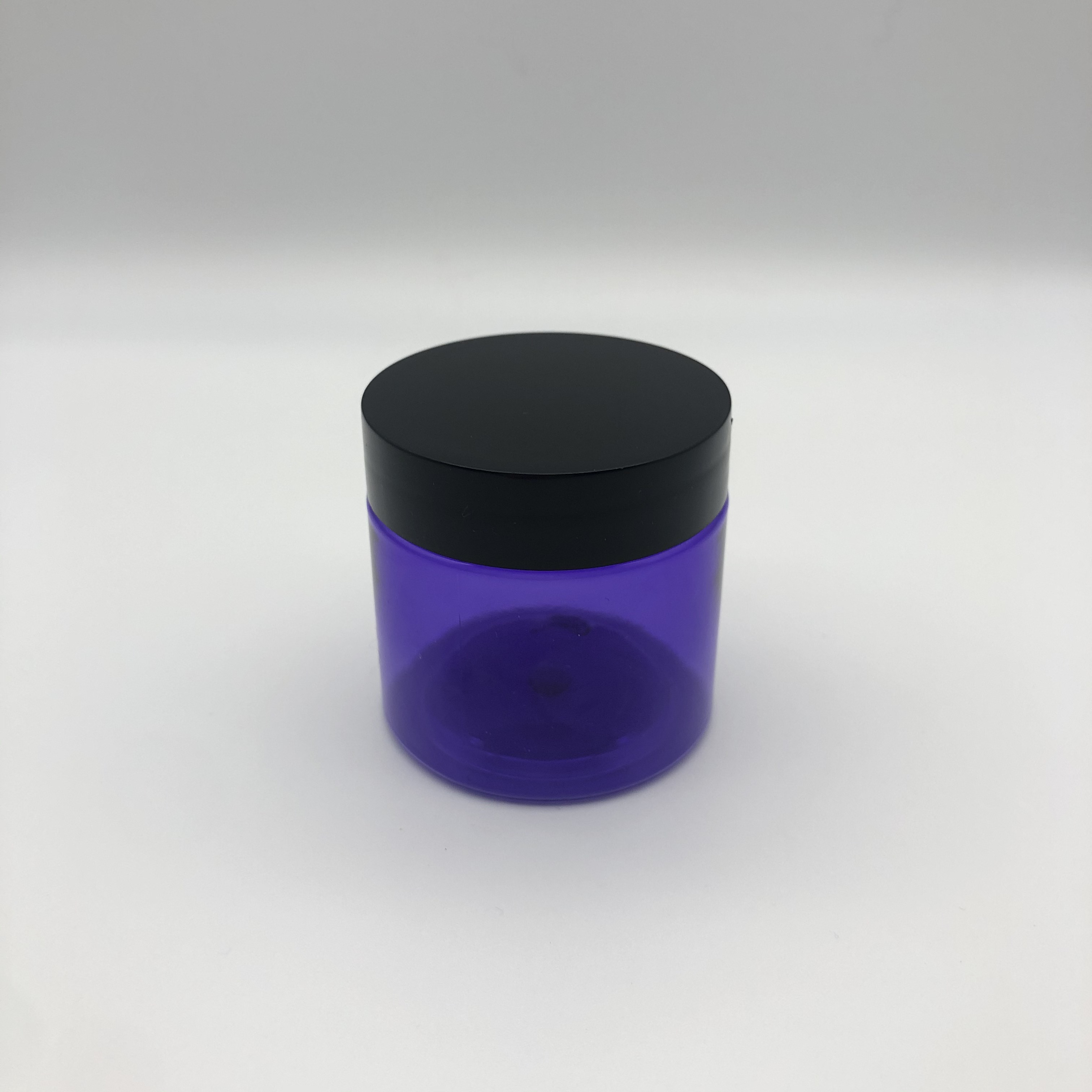 Thick Wall Round PURPLE CLEAR Plastic Container Jars with Black Flat Top Lids