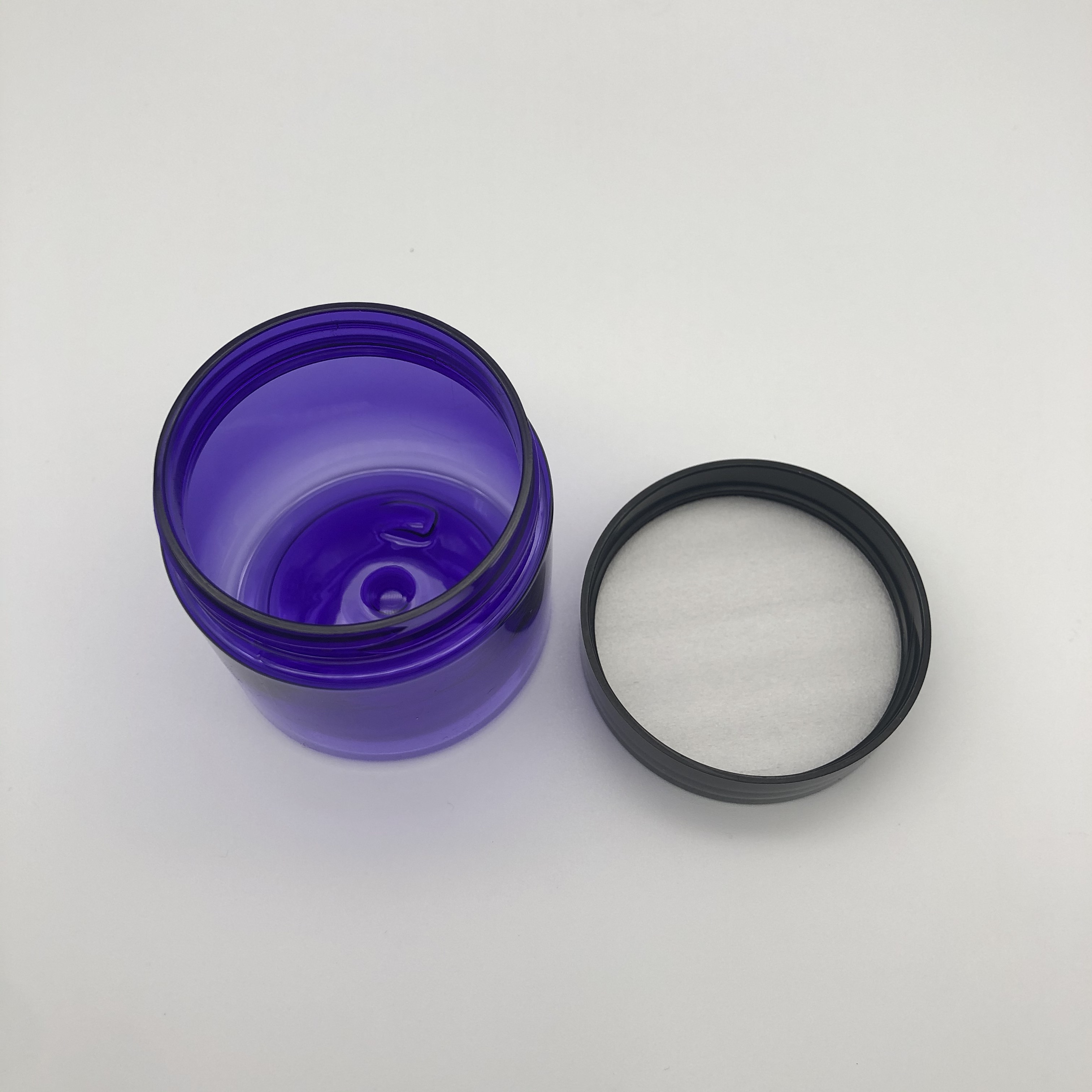 Thick Wall Round PURPLE CLEAR Plastic Container Jars with Black Flat Top Lids