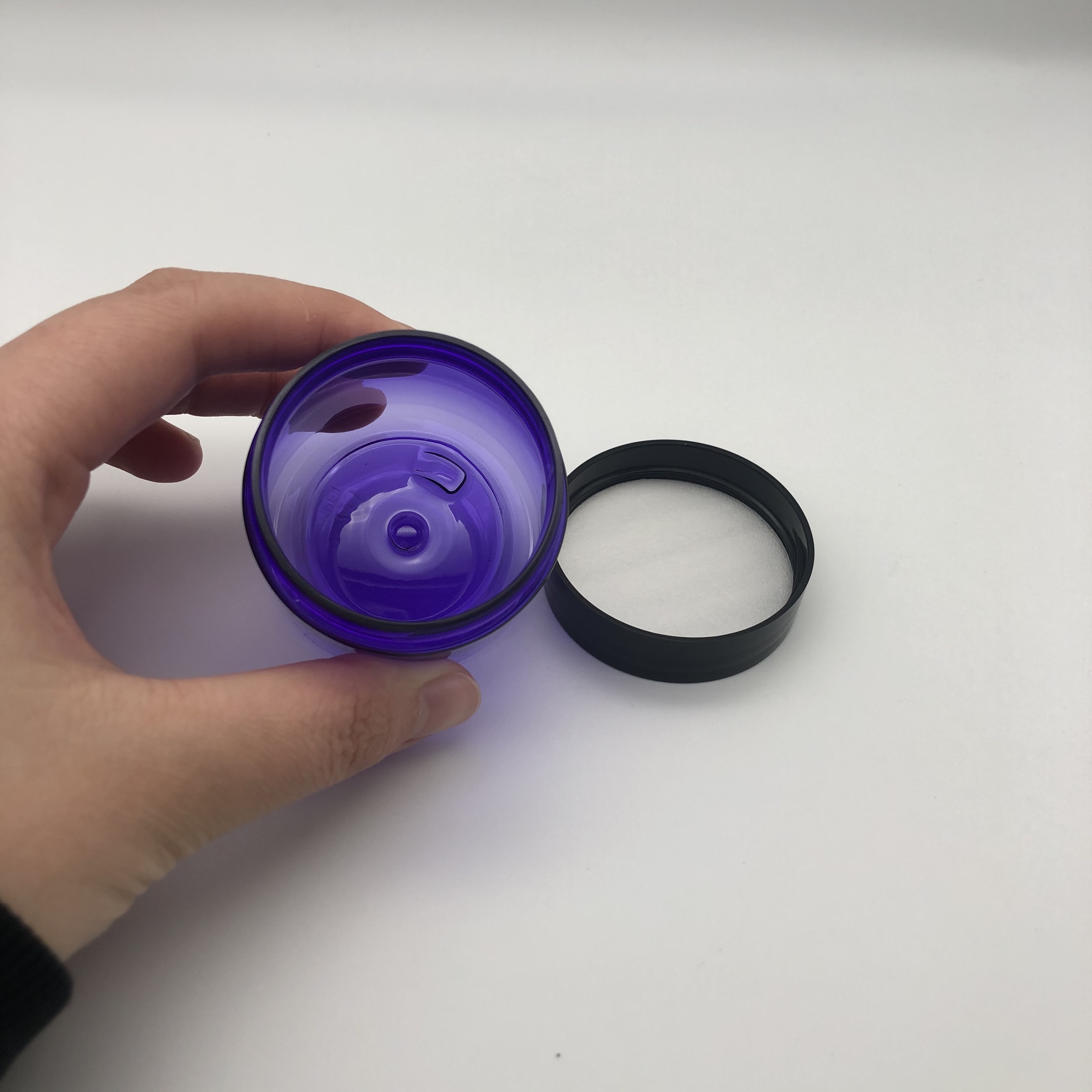 Thick Wall Round PURPLE CLEAR Plastic Container Jars with Black Flat Top Lids