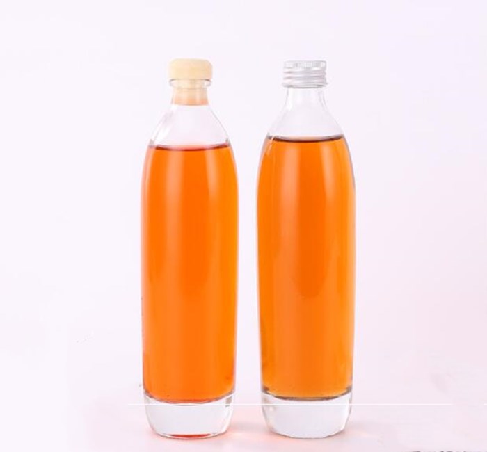 Thick bottom 330ml 500ml round cylinder flint glass bottle fruit vinegar beverage liquor bottle with wooden or screw cap