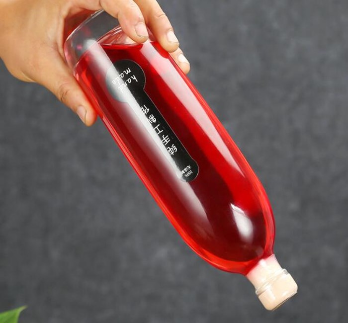 Thick bottom 330ml 500ml round cylinder flint glass bottle fruit vinegar beverage liquor bottle with wooden or screw cap