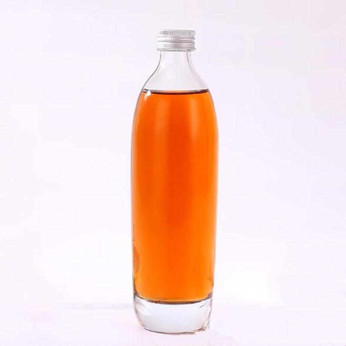 Thick bottom 330ml 500ml round cylinder flint glass bottle fruit vinegar beverage liquor bottle with wooden or screw cap