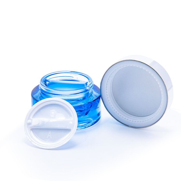 Thick glass double chamber skincare container 20g 85g empty cosmetic face body cream jar with plastic lip