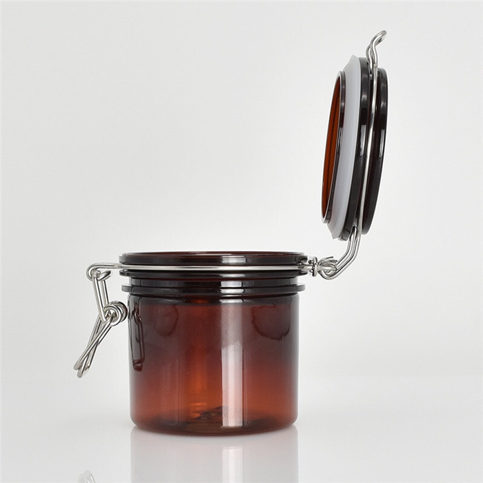 Thick wall PET plastic cosmetic body scrub clear empty 100ml 200ml 250ml 500ml hair mason 8oz natural bath salts jar with spoon