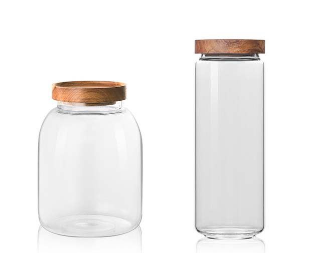 Thickened Enlarged Design Wholesale Customized Borosilicate Glass Food Canister With Wooden Cover Serving For Kitchen Spice Tea