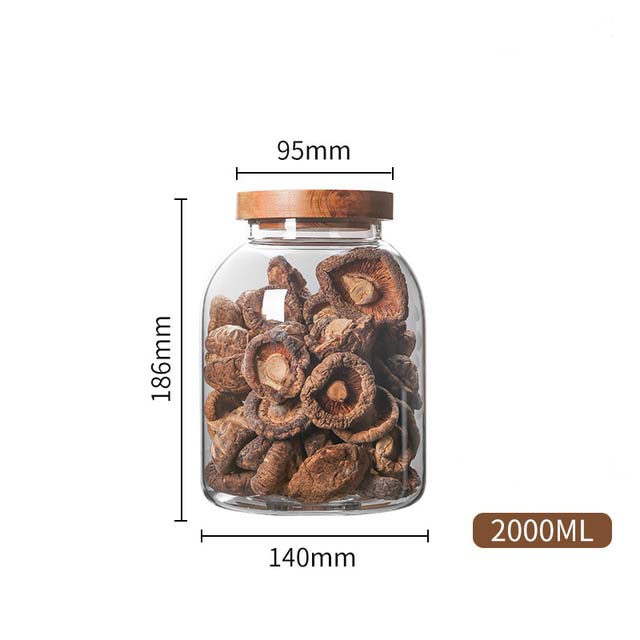 Thickened Enlarged Design Wholesale Customized Borosilicate Glass Food Canister With Wooden Cover Serving For Kitchen Spice Tea