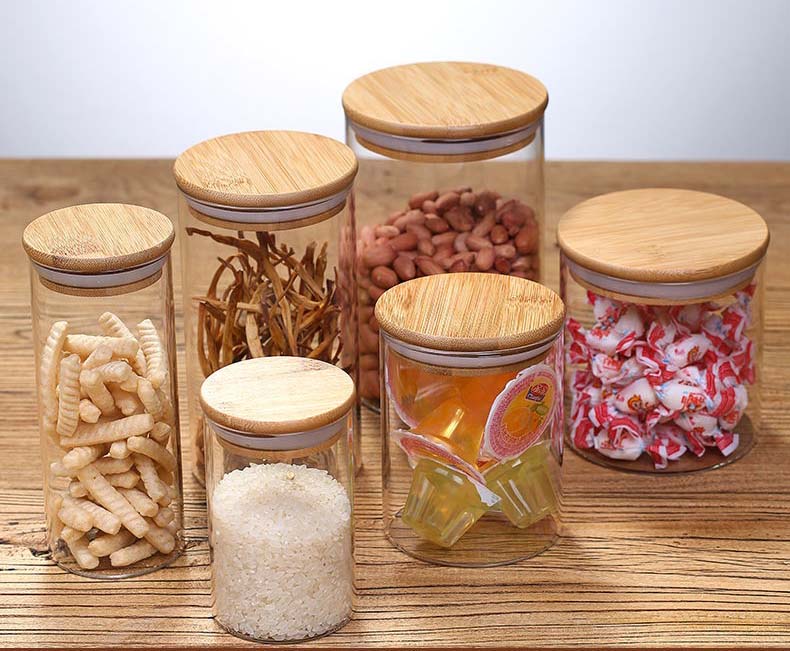 Thickened Transparent Glass Jars With Bamboo Lids Glass Storage Canisters Cereal Containers For Pantry And Kitchen Organization