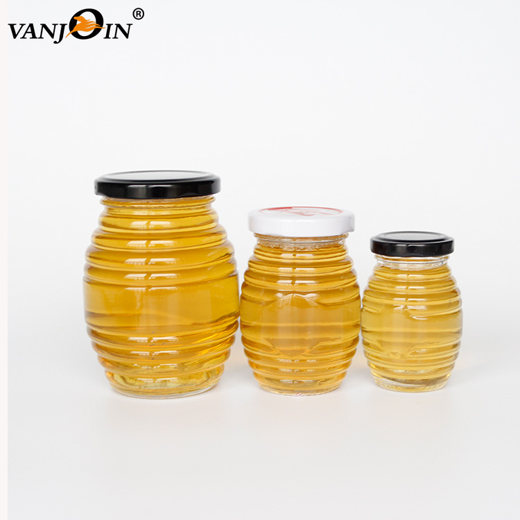 Three Different Sizes 175ml 370ml 710ml New Design Stripe Round Honey Glass Jar For Jam With Lid