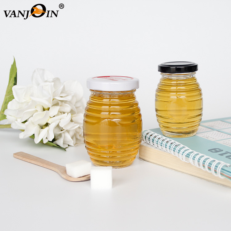Three Different Sizes 175ml 370ml 710ml New Design Stripe Round Honey Glass Jar For Jam With Lid