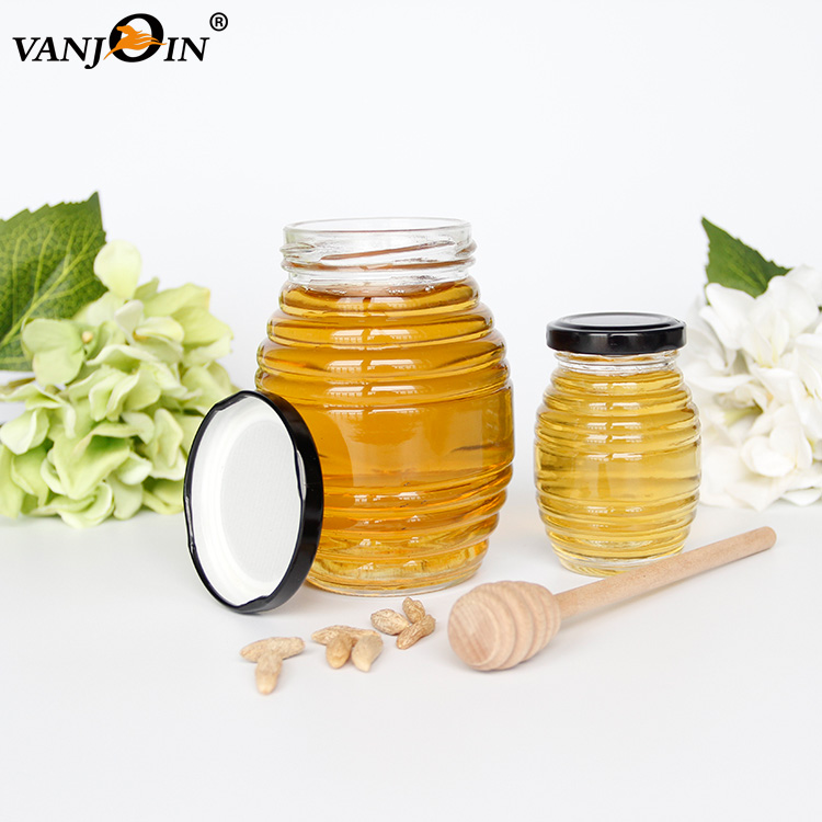Three Different Sizes 175ml 370ml 710ml New Design Stripe Round Honey Glass Jar For Jam With Lid