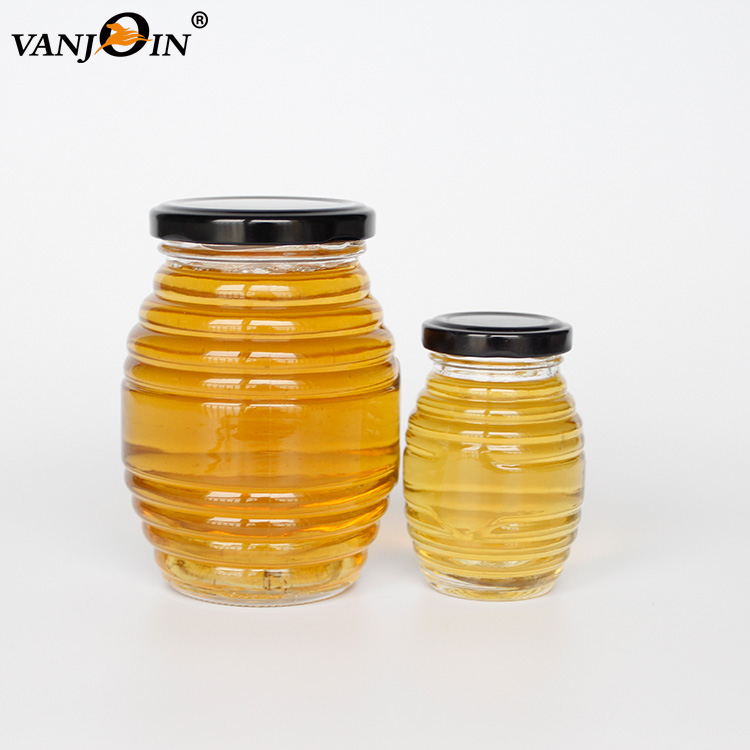 Three Different Sizes 175ml 370ml 710ml New Design Stripe Round Honey Glass Jar For Jam With Lid